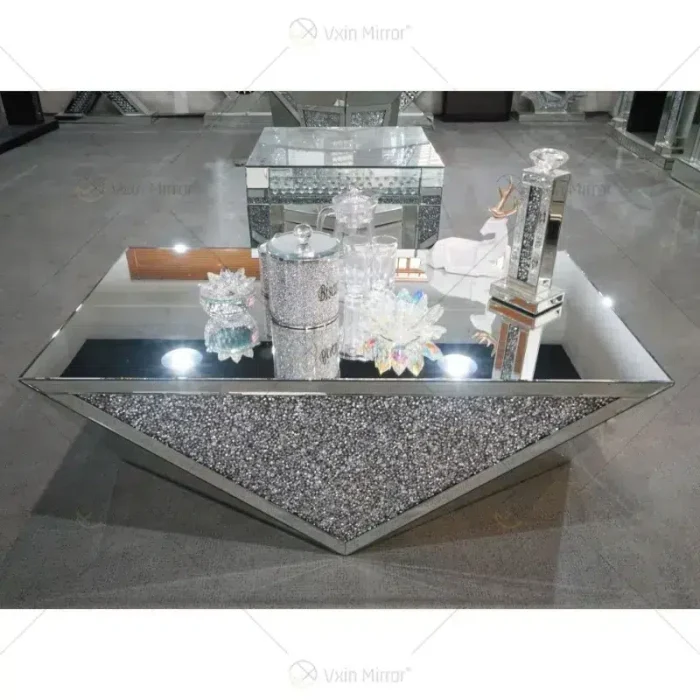 Cross border modern mirror tea table glass corner table diamond decoration living room coffee table tea 2