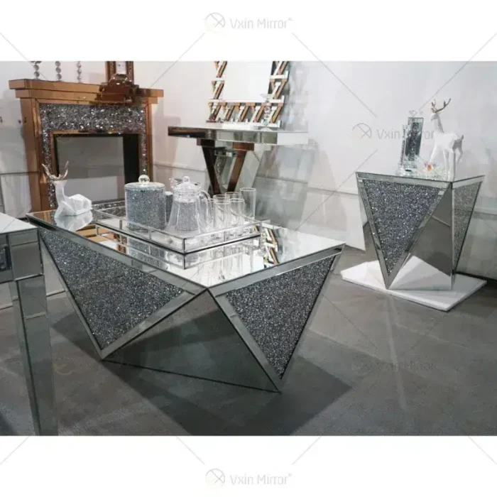 Cross border modern mirror tea table glass corner table diamond decoration living room coffee table tea