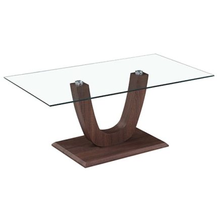 Wooden Base Rectangular Clear Glass Table